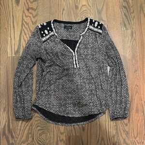 Lucky Brand Black and White Geometric Blouse